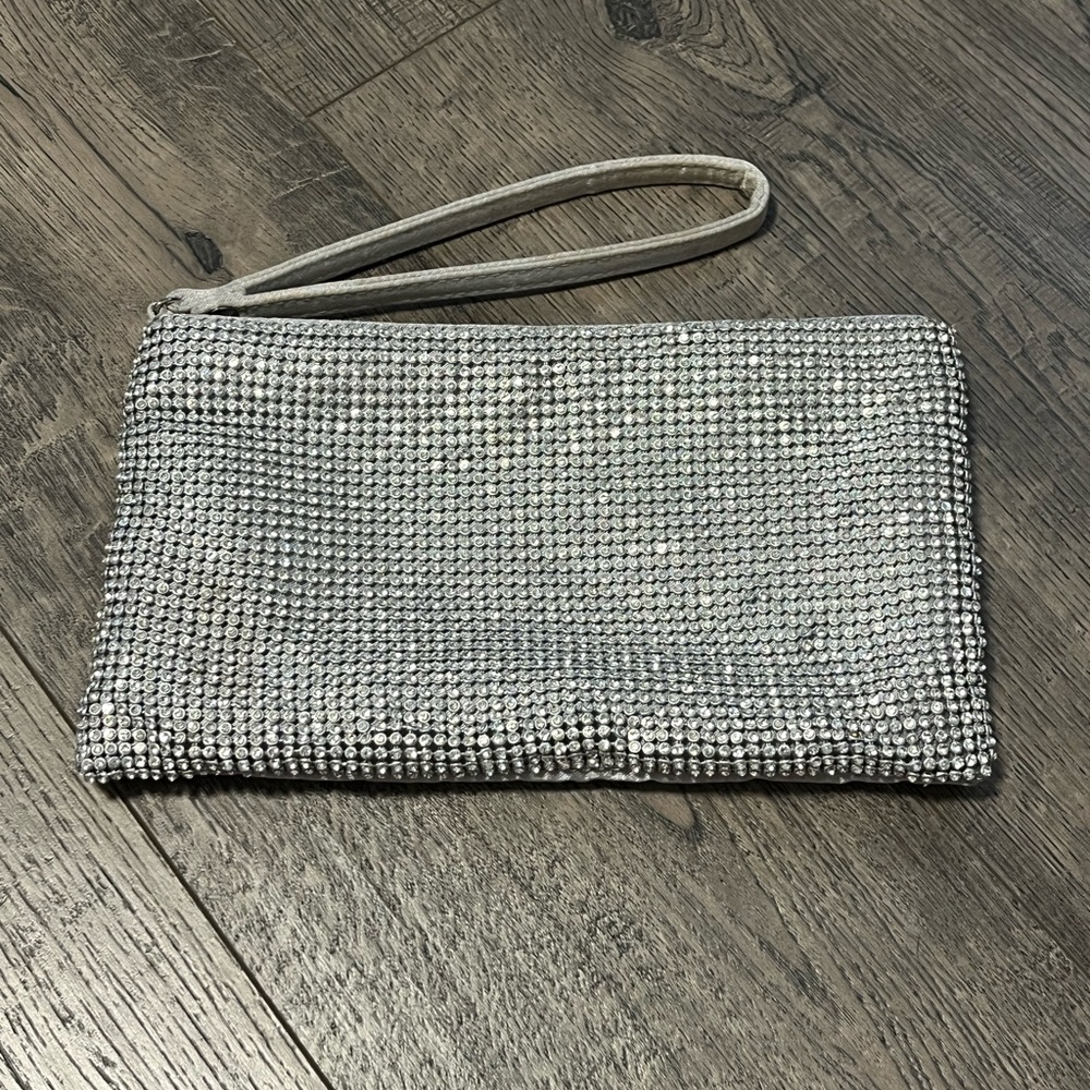 Charming Charlie Silver Rhinestone Wristlet Clutch
